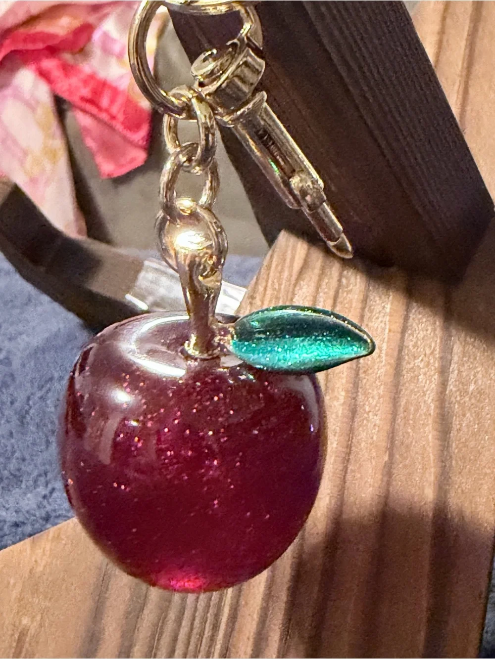 Glitter Cherry Keychain - Gold Hardware